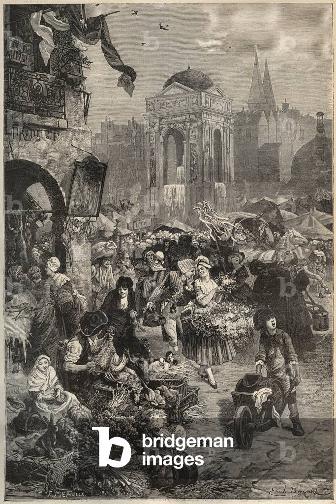 Der Marsch und der Brunnen der Unschuldigen, Paris im 18. Jahrhundert - Gravur des 19. Jahrhunderts
