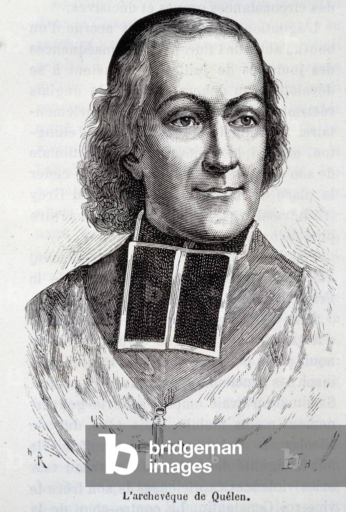 Portrait of the Archeveque Hyacinthe Louis de Quelen (1778 - 1839), prelat in “” L'Histoire de France”” by Henri Martin, 19th century.