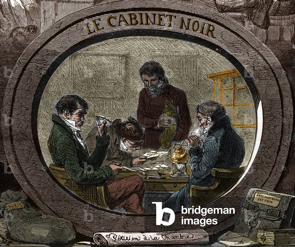 Censorship in the 19th century: Under the Old Regime, the service is called “Black Cabinet”, which is responsible for examining private correspondence for security reasons. Engraving of the 19th century.