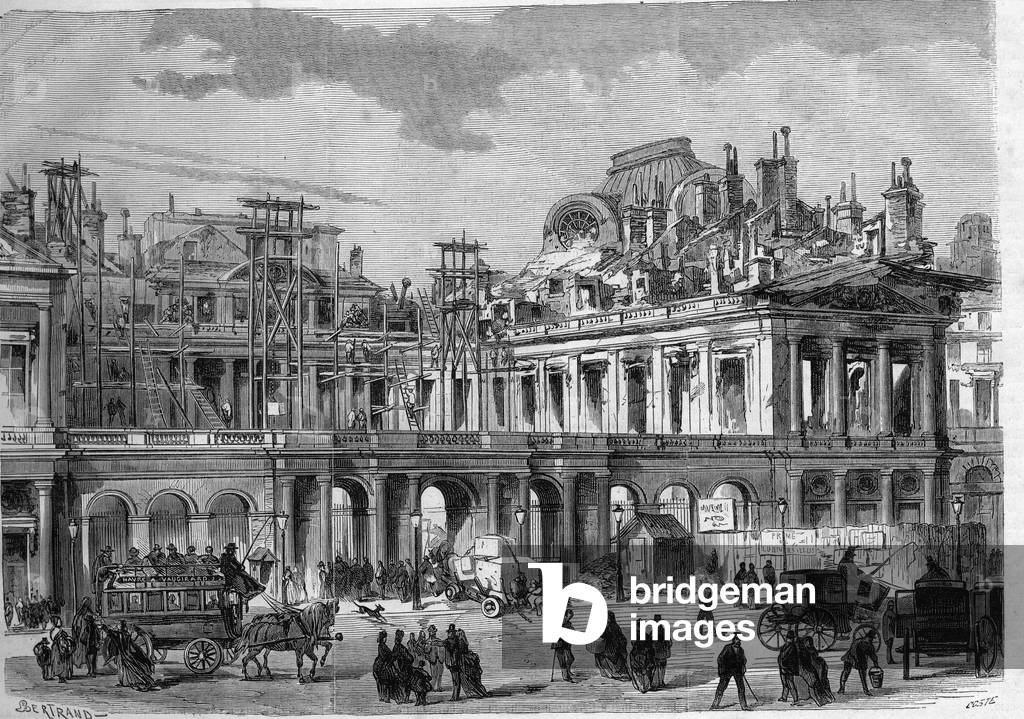 Reconstruction works of the Royal Palace (Palais-Royal) in Paris. Engraving in “” L'Univers illustrious””, 1872. Private collection.