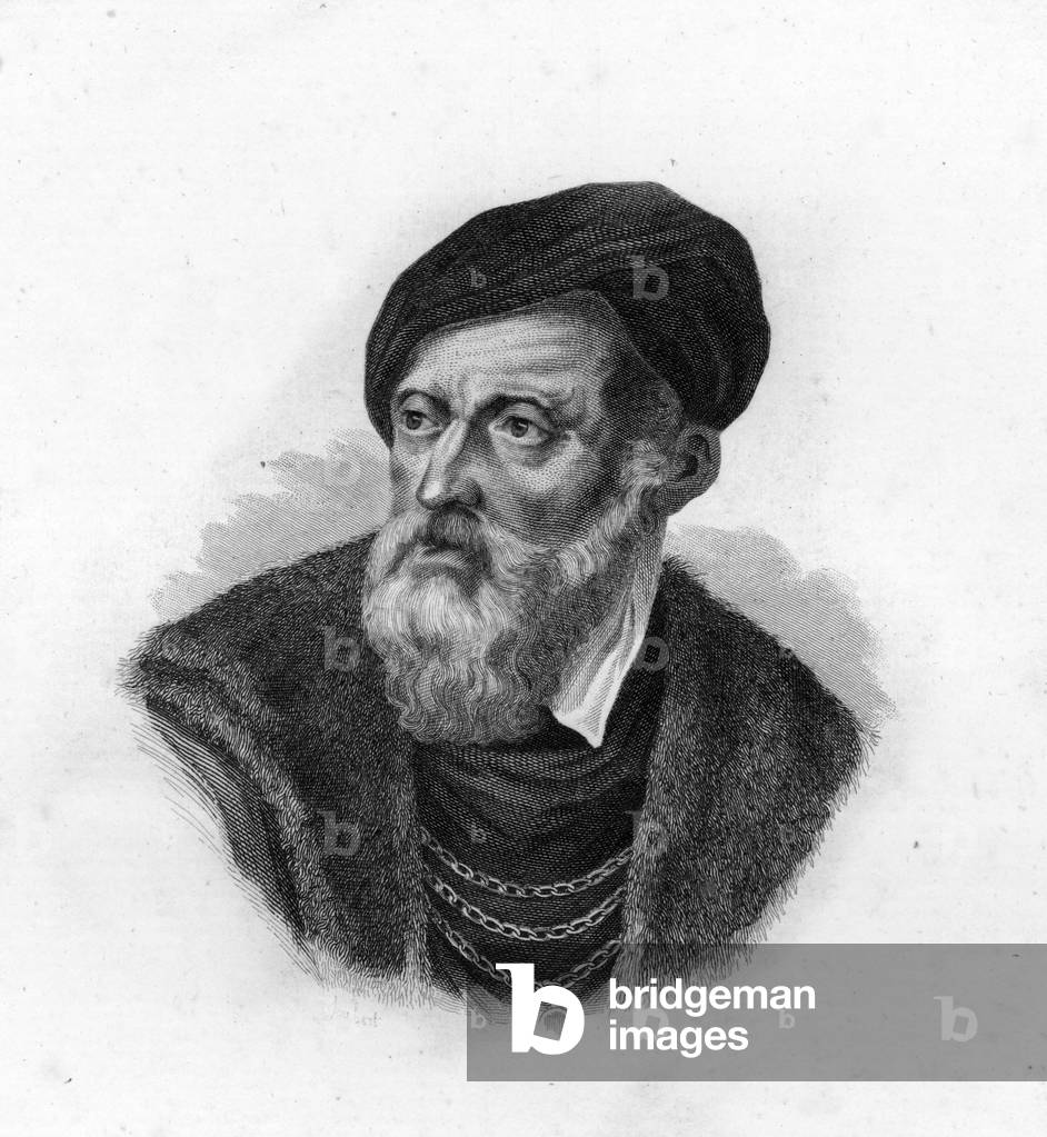 Portrait of Titian (1490-1576), Tiziano Vecellio, Venetian painter, 19th century engraving