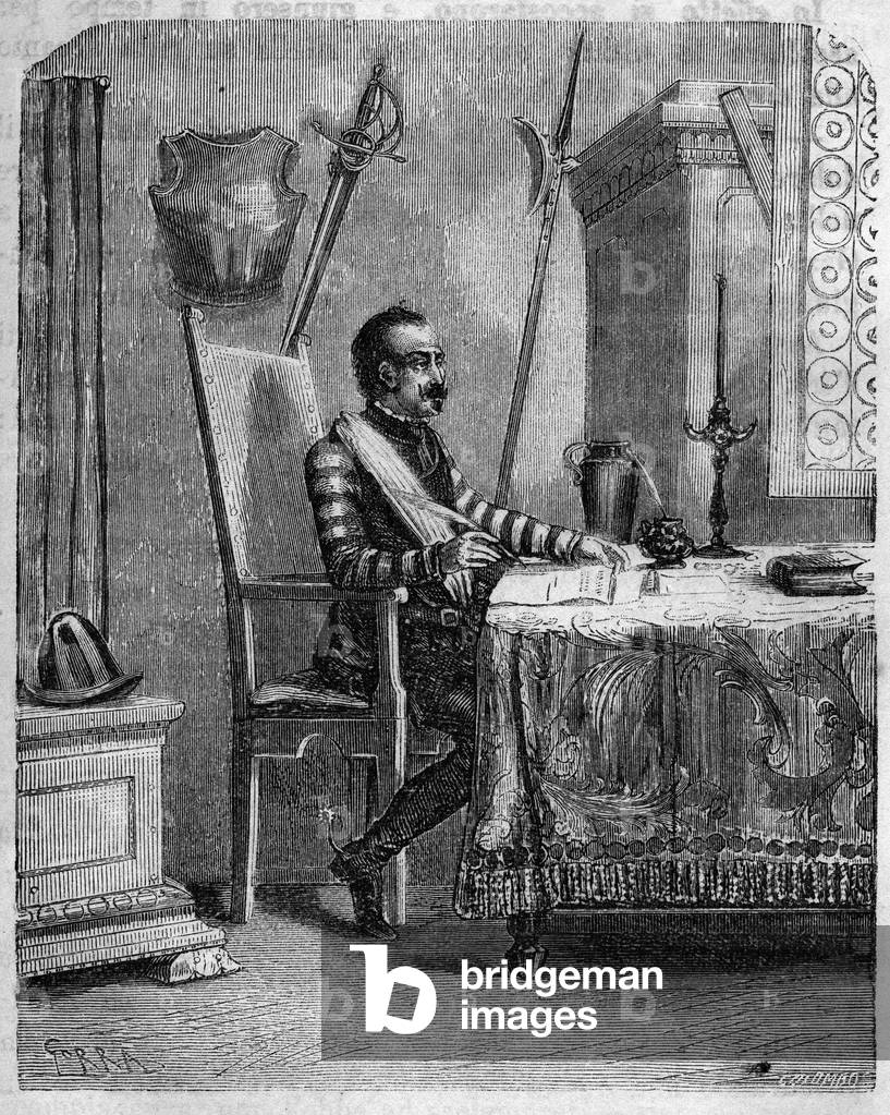Pascal Paoli (1725-1807), Corsican patriot in his studio. In “” Pasquale Paoli ossia la rotta di Pontenuovo””” by F.D. Guerrazzi. 1872.