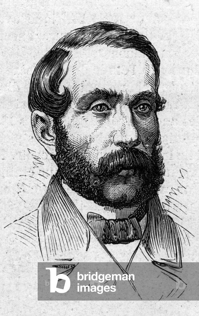 Portrait of Alfred Mezieres (1826-1915), French literary historian, politician, essayist and academician. Engraving in “” Le Monde Illustré”” n°883 of 14 March 1874.