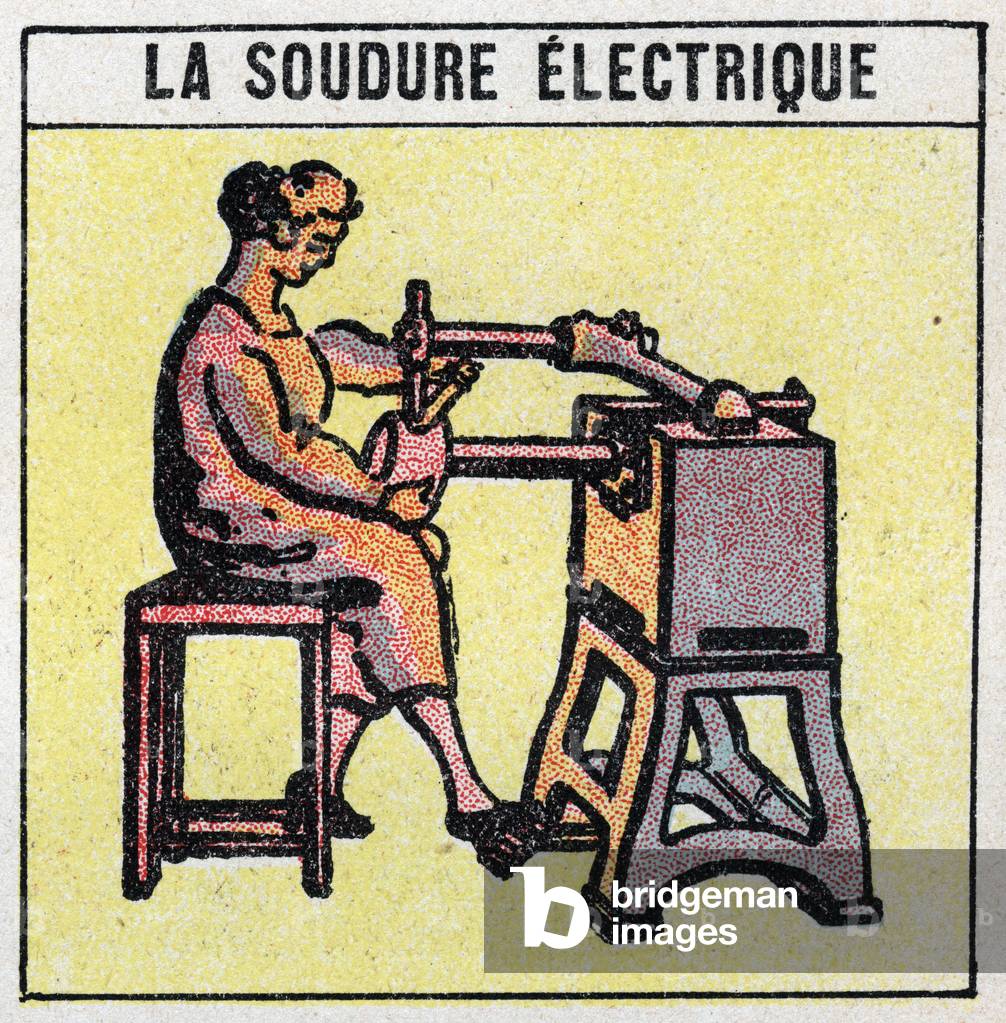 Electrical tools: electric welding. Anonymous illustration of 1925. Private collection.