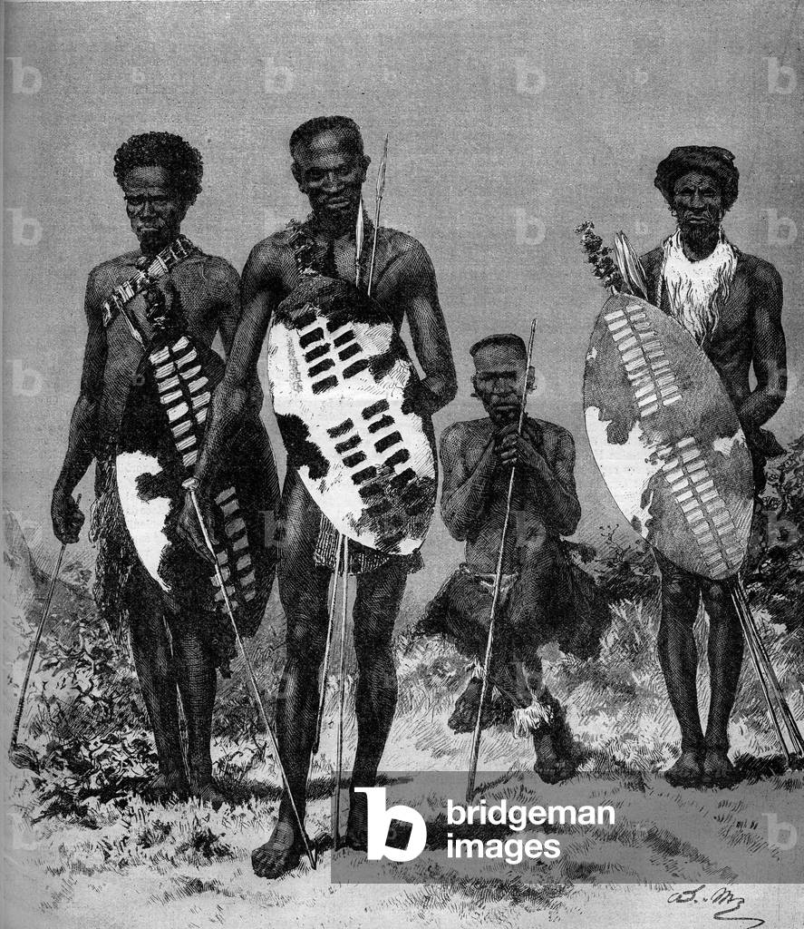 Zulu warriors. Engraving in “” The Illustrous World”” n°1146 of 15 March 1879.