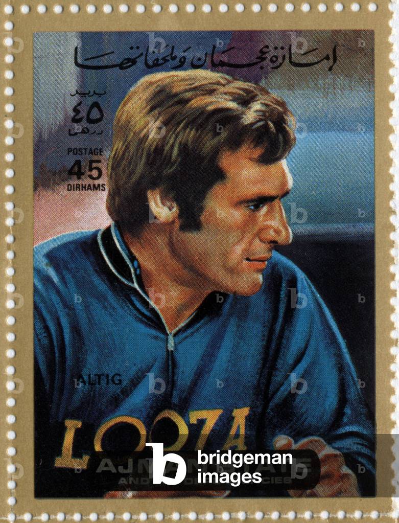 UAE stamp representing cyclist Rudi Altig .