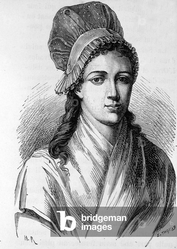 Portrait of Charlotte Corday (1768 - 1793) - in “” L'Histoire de France”” by Henri Martin, 19th century.