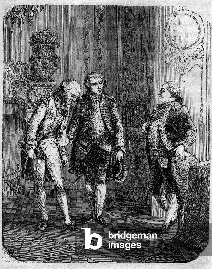 Meeting between the Count of Marbeuf, appointed military governor of Corsica in 1772 and Pascal (Pasquale) Paoli. In “” Pasquale Paoli ossia la rotta di Pontenuovo””” by F.D. Guerrazzi. 1872.