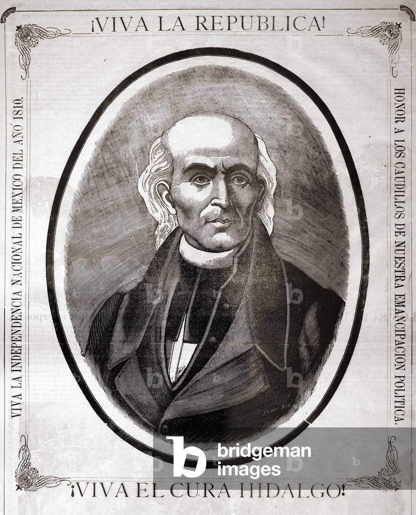 Portrait of Miguel Hidalgo y Costilla (1753 - 1811), Mexican priest (in 1810 he proclaimed the independence of his country). Engraving made to his honour at the end of the 19th century.