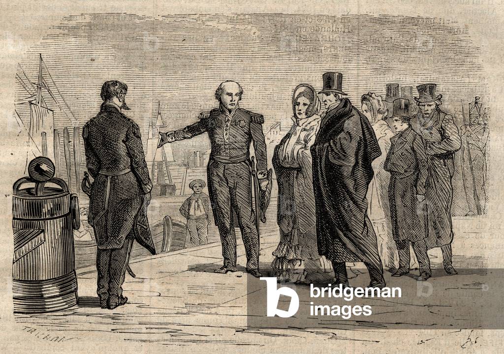 Jules Dumont d'Urville (1790-1842) driving Charles X and the royal family in England 16 August 1830 - engraving in “Dictionnaire populaire illustrious” - 1864 - by Joseph Decembre and Edmond Allonier -