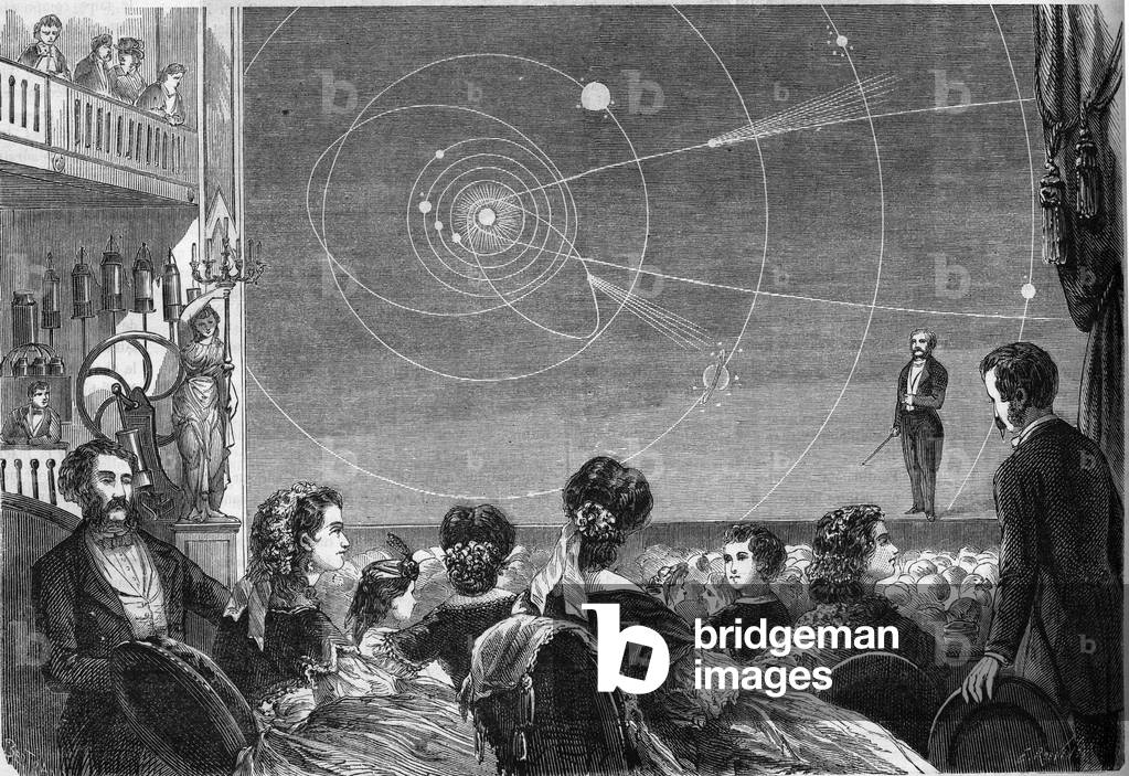 Spectacle d'astronomie au theatre Robin a Paris par Henri Robin (vers 1803-1874), 1864. Gravure in 