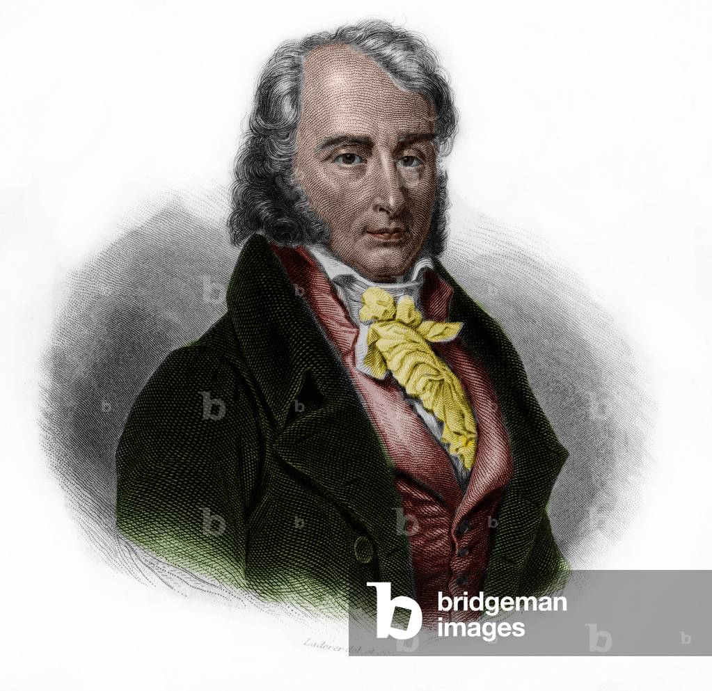 Portrait of Benjamin Constant, Swiss born French nobleman, thinker, writer and politician, 1842 (engraving)