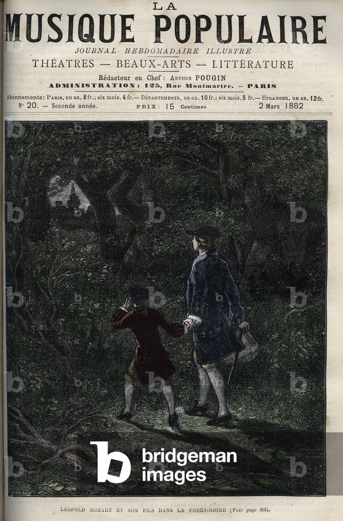 Leopold Mozart and his son Wolfgang Amadeus in the black forest - Leopold Mozart and his son Wolfgang Amadeus in the black forest in Germany - engraving in “” Popular music””” illustrious weekly newspaper - 1882