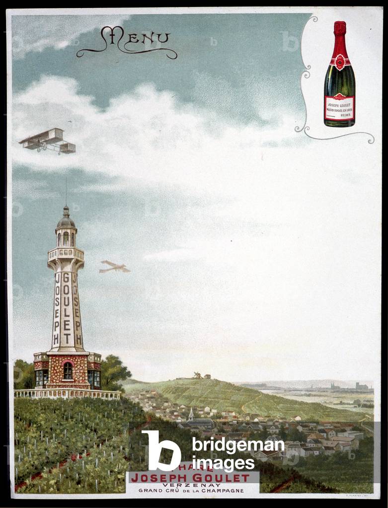 Advertising of the brand “” Joseph Goulet - Verzenay - Grand cu de la Champagne”.