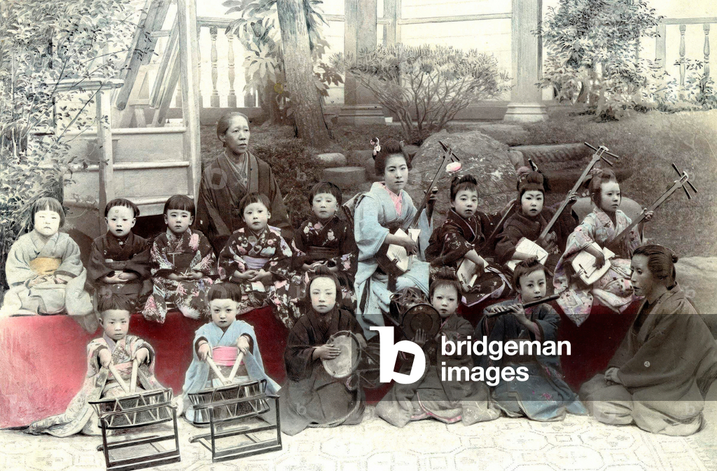 Japanese Children playing music, late 19th century