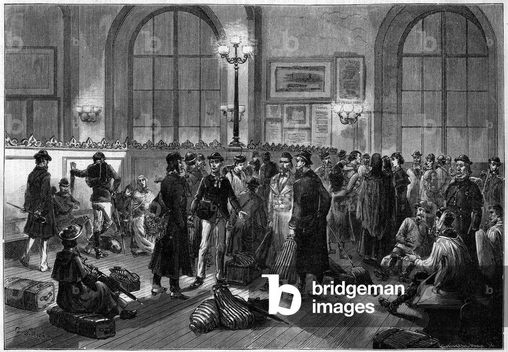 Convoy of Alsatian emigrants leaving for America at Saint Lazare station in Paris in 1883