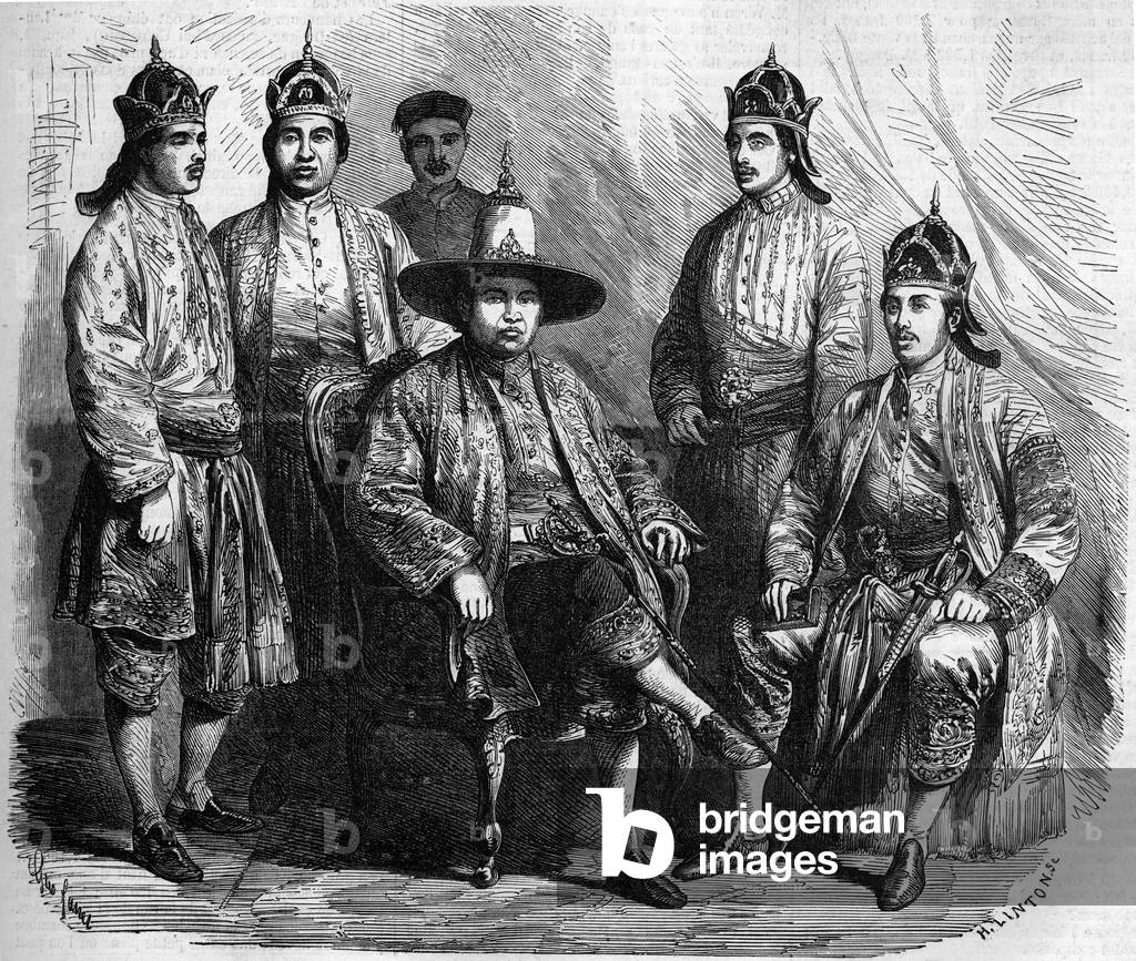 Ambassadors of Siam (Thailand) during their visit to Paris in 1858. Engraving in “” Le Monde Illustré”” n°49 of 20 March 1858.