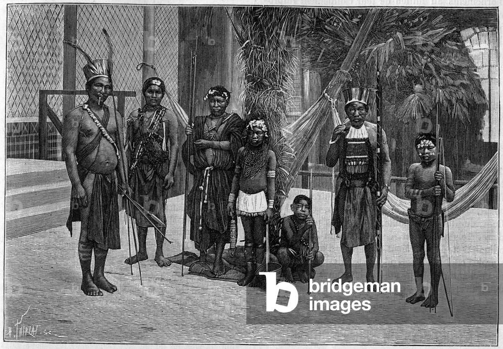 Human Zoo: Caribbean group at the Jardin d'Acclimatation in Paris. Engraving in “La Nature: revue des sciences et de leurs applications aux arts et a l'industrie”” of 19 March 1892.