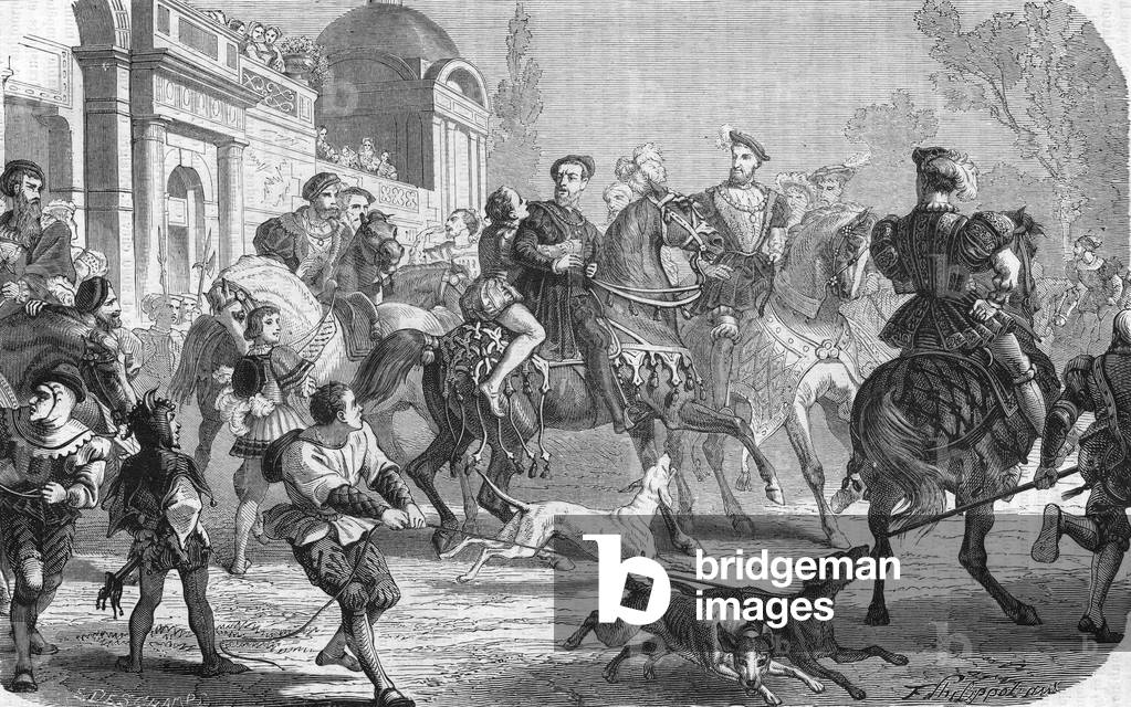 Charles V (1500-1558) at the court of Francois 1st (1494-1547).