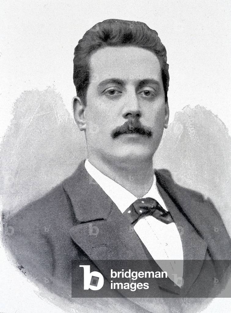 Portrait of Giacomo Puccini, Italian composer (1858-1924), engraving 19th century.