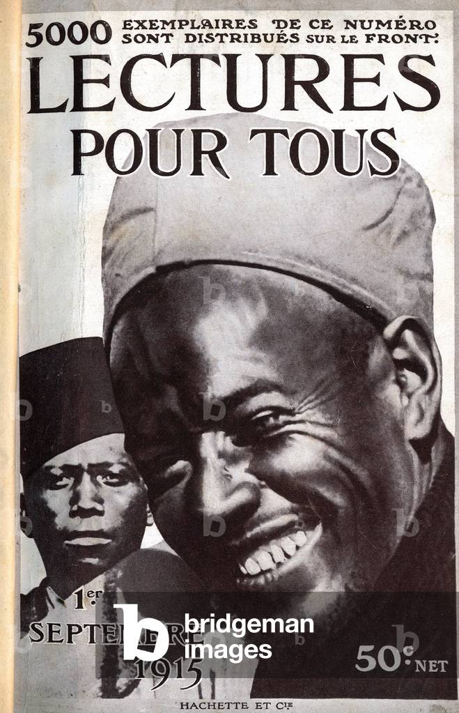 Portrait of a Senegalese gunner of the French army during World War I. One of the newspaper “readings pour tous”” of September 1, 1915.