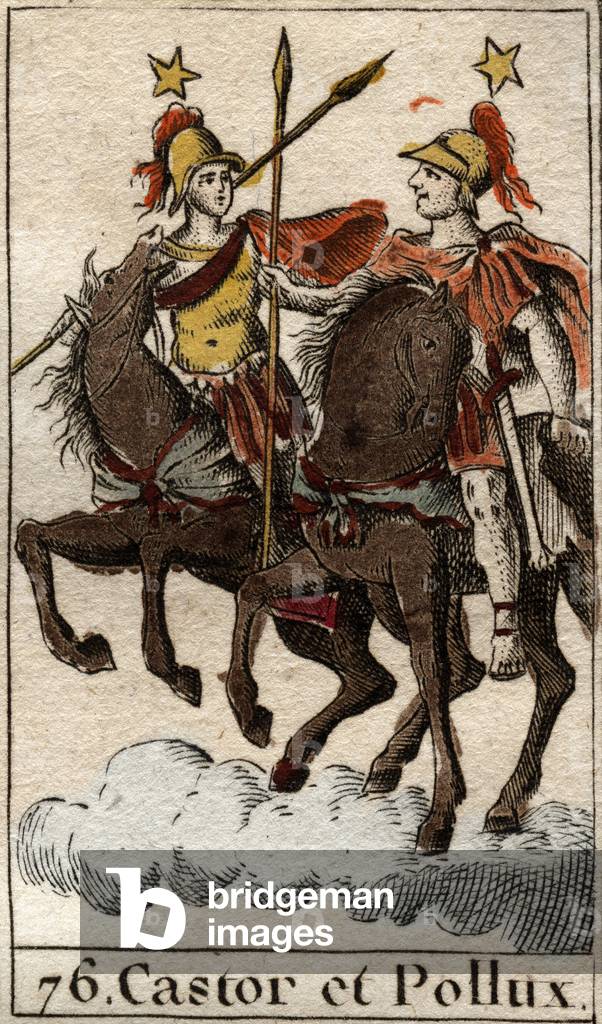 Les dioscures Castor et Pollux (Castor and Pollux the Dioscuri (Dioskouroi) From “Mythologie de la jeunesse” by Pierre Blanchard 1803.