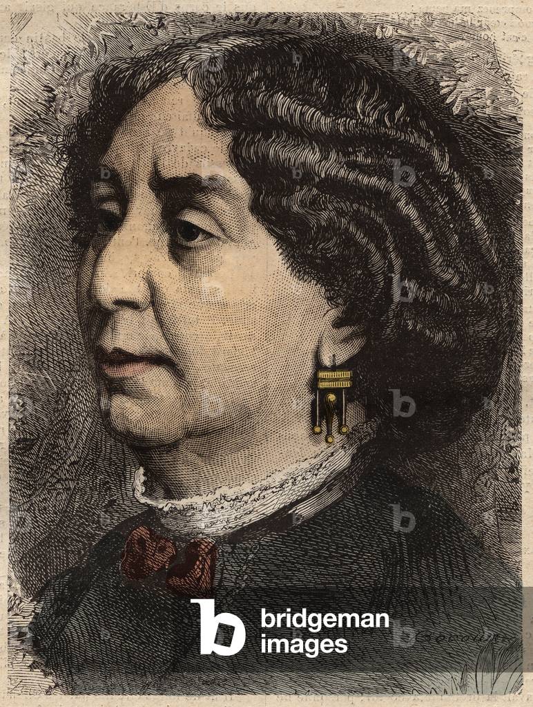 Portrait of George Sand, 19th century (engraving)
