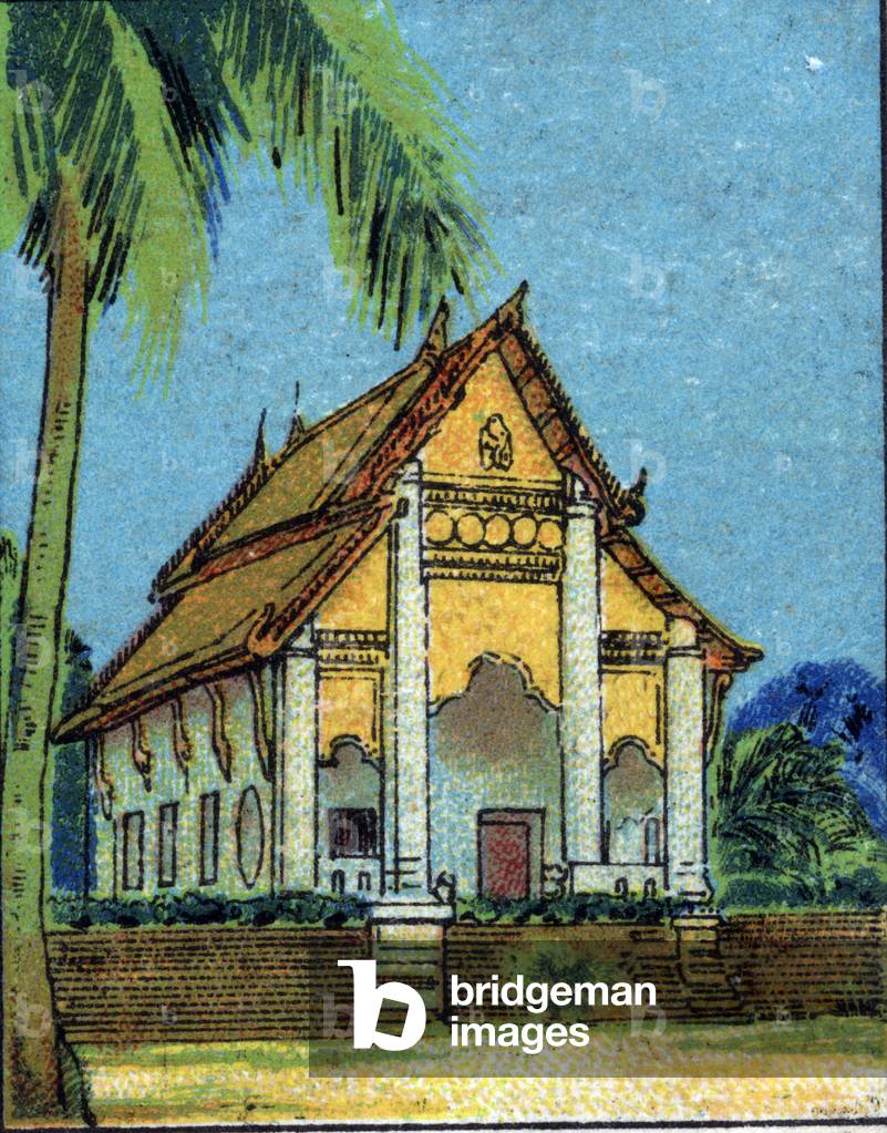 Pagoda in Bassac in Laos, French Indochina. 1936 (chromo)