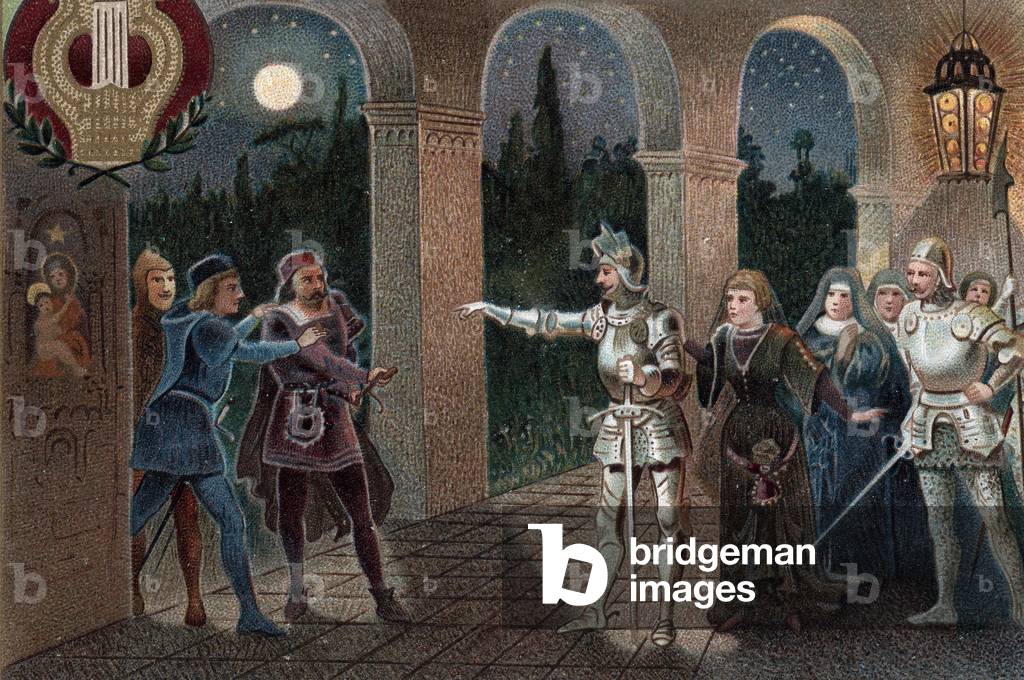 Leonora abducted from convent by Manrico, Act II scene 5 from opera 