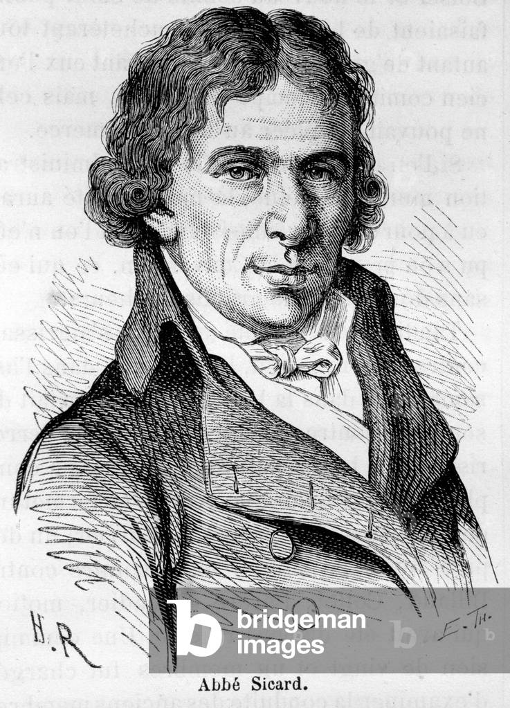 Portrait of Roch Ambroise Cumuron dit l'abbe Sicard, French pedagogue (1742-1822) - in “” L'Histoire de France”” by Henri Martin, 19th century.