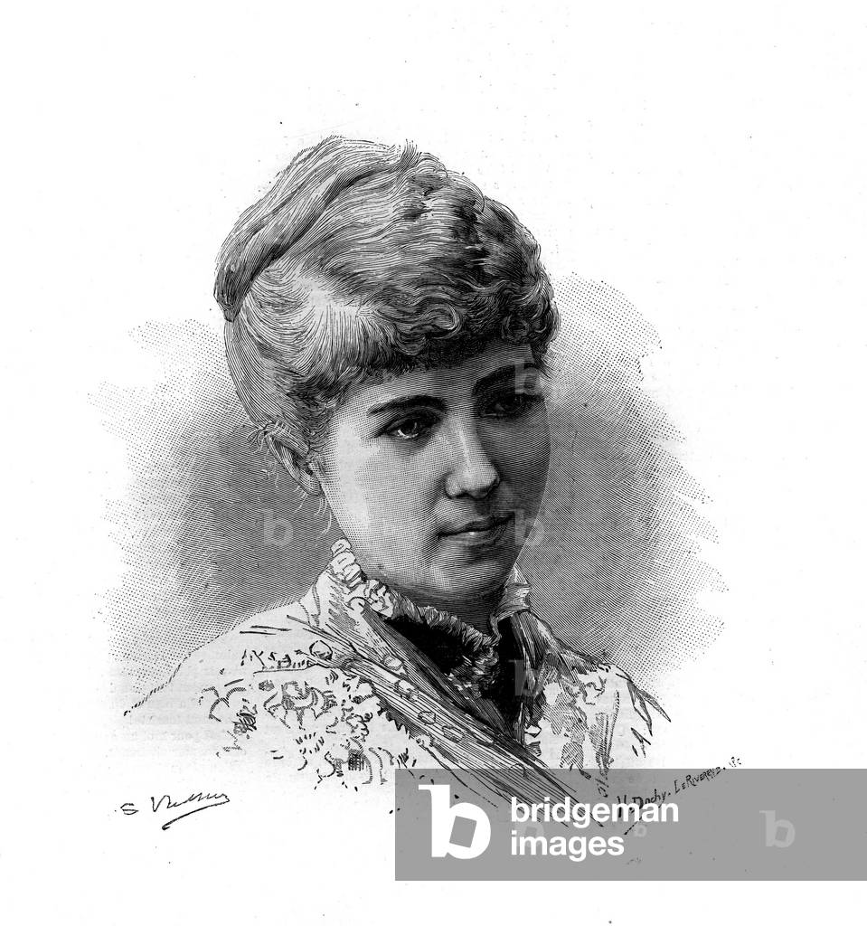 Portrait of Marie Van Zandt (1858-1919) French singer of Dutch origin. Engraving in “” Le Monde illustrious”” 1883. Private collection.