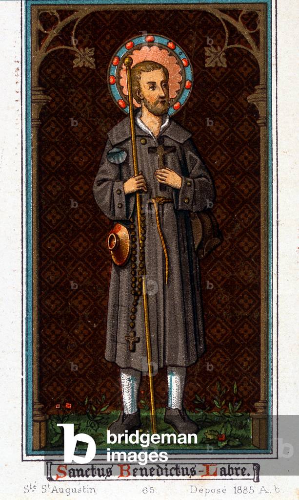 Saint Benedict of Nursie in Umbria as a pilgrim, 1885 (chromo)