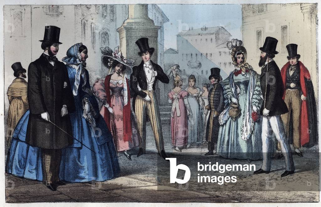 Italian fashion in the 19th century - engraving from “” Usi e Costumi di Tutti i Popoli dell'Universo. Ovvero 