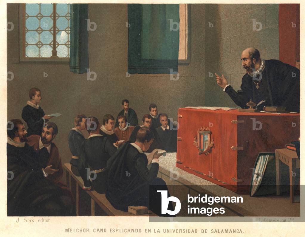Melchior Cano or Canus, great Dominican theologian teaching philosophy and theology at the University of Salamanca in 1546. after “La Ciencia y sus Hombres” by Louis Figuier. Barcelona 1881