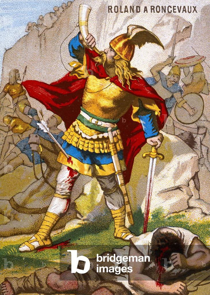 The Knight Roland has Roncesvalaux sounding the alarm in 778 (chromo)