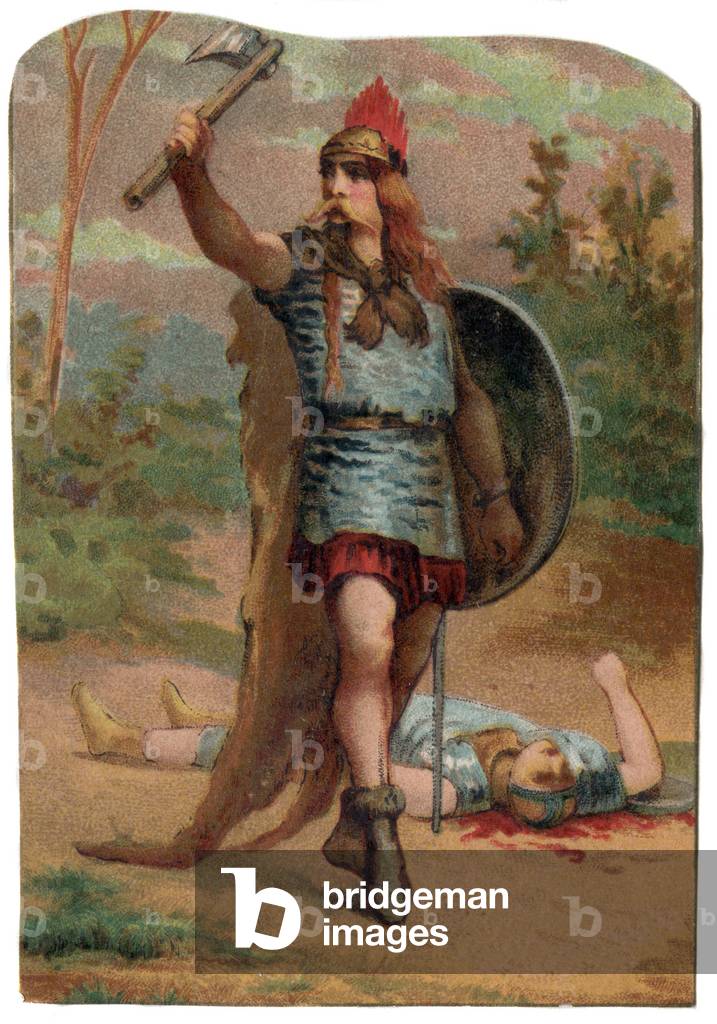 A chief (Warrior) of the Francs. Chromolithography around 1910