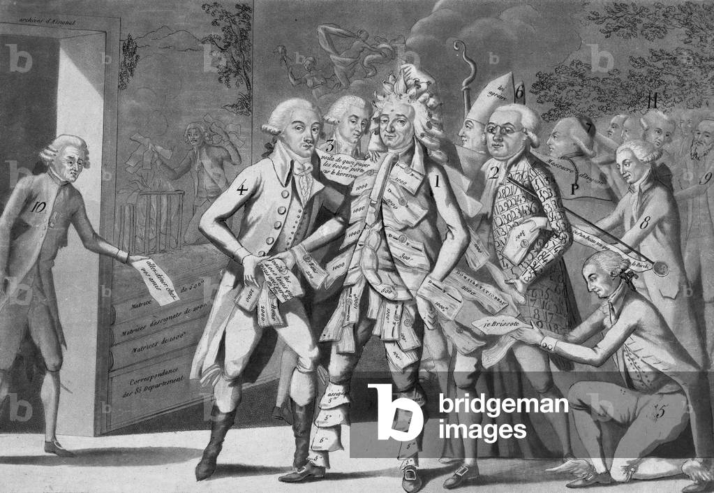 Man in assignates:... group of deputes seeking a Brissoter” (Jacques Pierre Brissot de Warville 1754-1793) Anonymous. Print. 1791