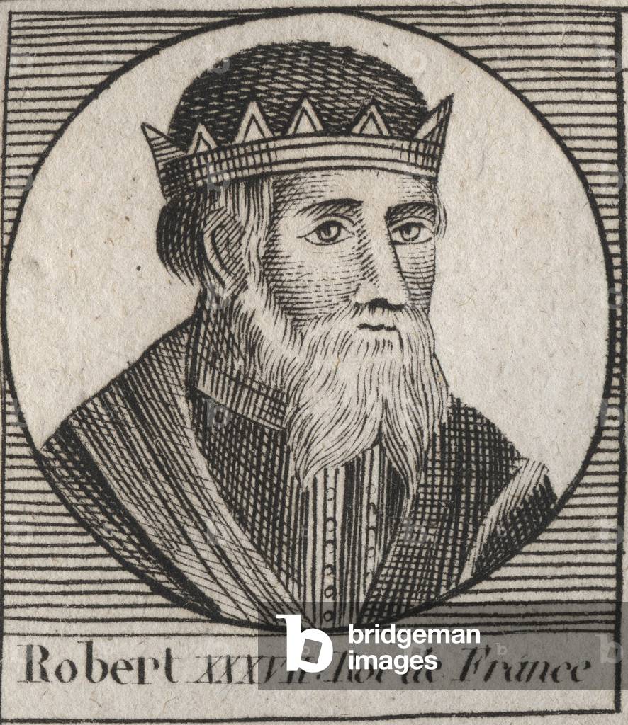 Portrait of Robert I (866--923), King of West Francia from 922 to 923, engraving from “Instruction sur l'Histoire de France”” by Charles Constant Le Tellier 1821