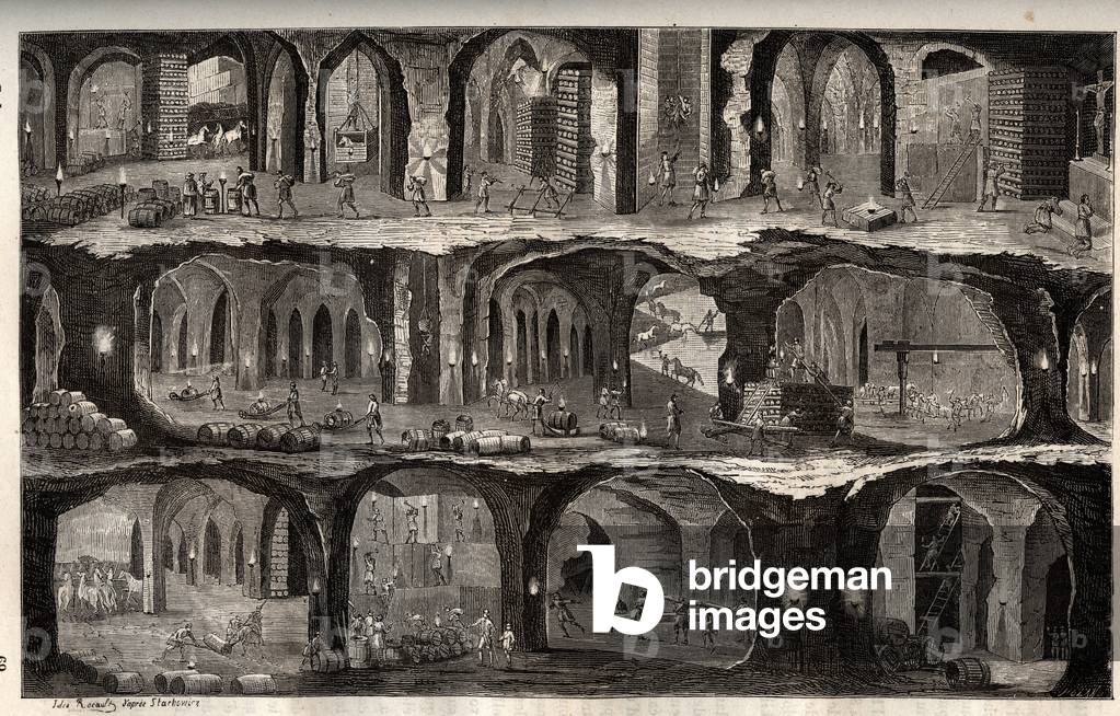 Working in the Wieliczka Salt Mine - mining town in Poland - View of underground works in the salt mines of Wieliska, in Gallicie - engraving in 'Les Merveilles de l'Industrie' by Louis Figuier
