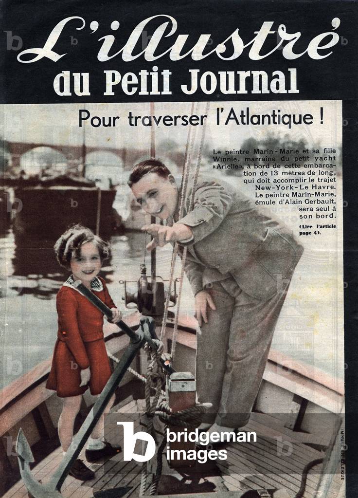 The painter and writer Marin-Marie (Marin Marie, 1901-1987) and his daughter Winnie who learnt to cross the Atlantic to make New York - Le Havre (France). In “ Le Petit Journal”, 1936 (engraving)