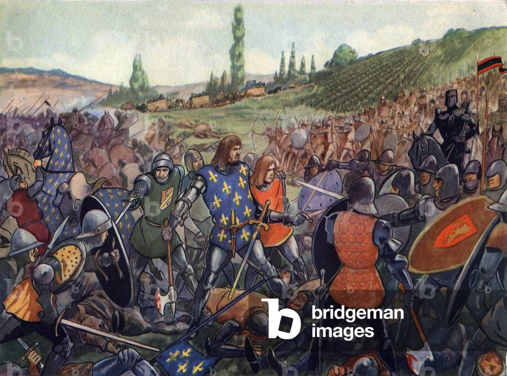 100-year war: John II the Good and his son Philip the Hardi had the Battle of Poitiers in 1356, late 19th century (chromo)