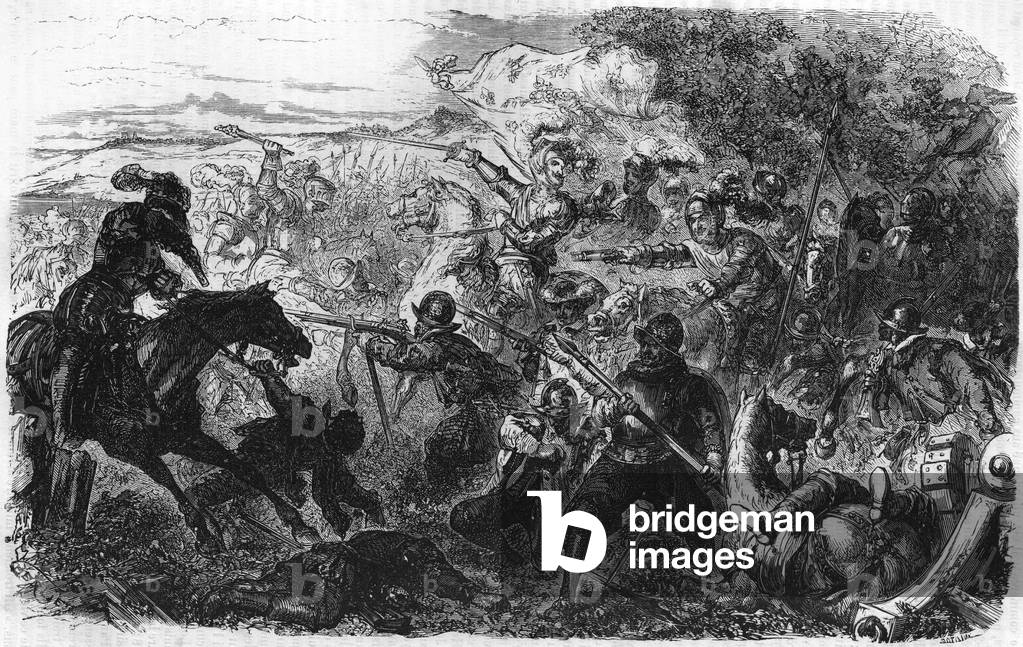 Battle of Coutras in 1587, won by Henri de Navarre, future Henry IV, c.1885 (engraving)