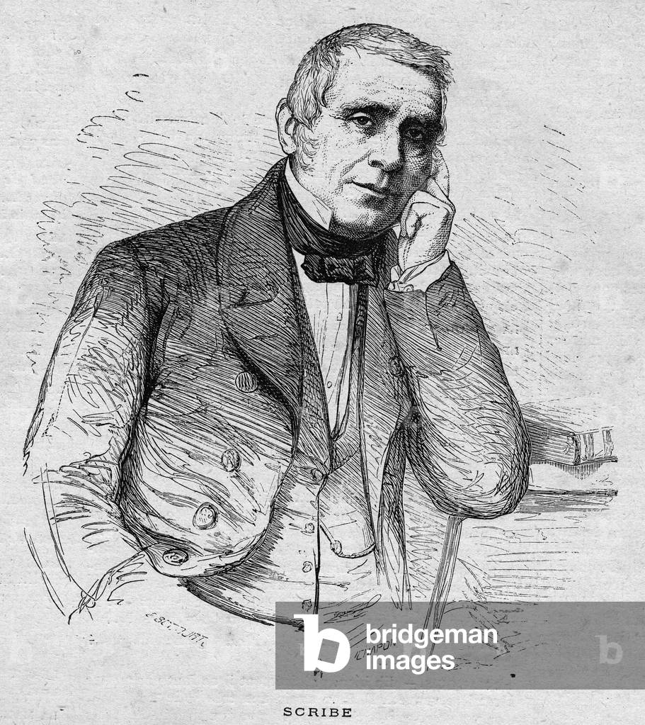 portrait of Eugène Scribe. French dramatic author (1791 to 1861) engraving of 1892