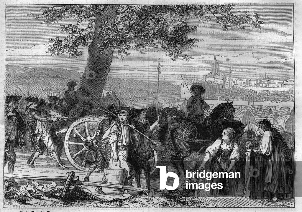 Helvetic Republic, insurrection of the peasants of the Oberland: the march on Bern (Switzerland) in November 1802 - Engraving from 1865 in “Histoire du Consulate et de l'Empire” by Louis Adolphe Thiers - Helvetic Republic: uprising of the peasant farmers of Oberland (Switzerland) in November 1802 - Engraving from “” Histoire du Consulate et de l'Empire”””””” Louis Adolphe Thiers, 1865