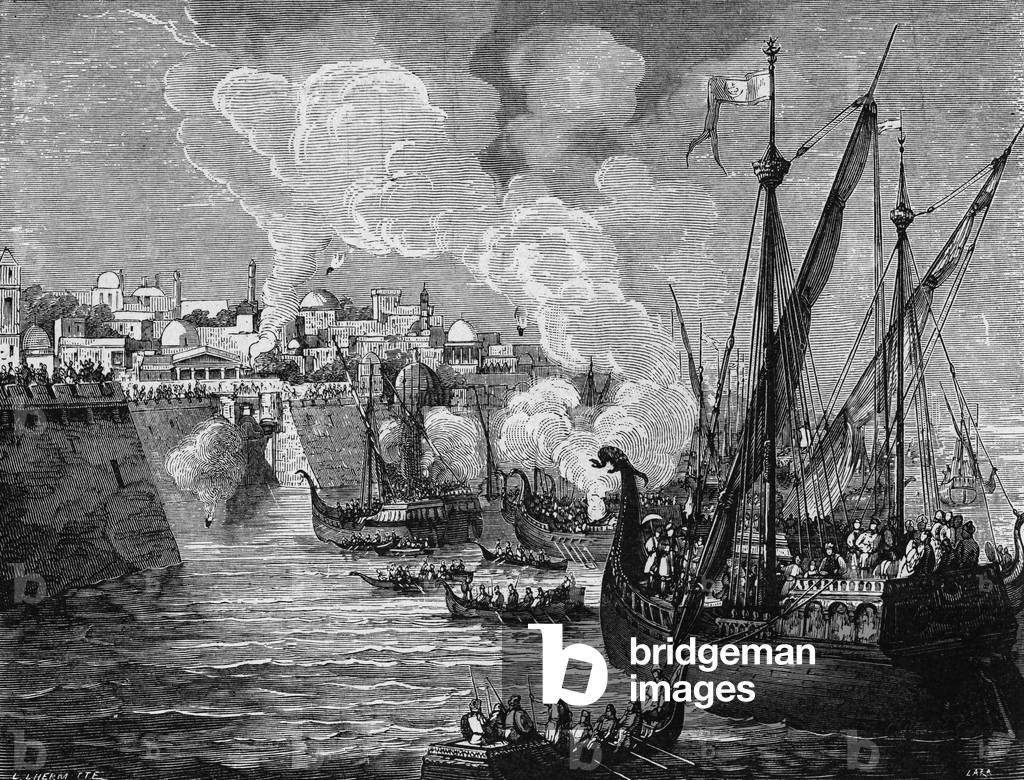 The Greek fire used by the besiegers and the besieged at the siege of Constantinople by Muhammad II in 1453. In” Album de la Science””, Éditions Jouvet, 1896.