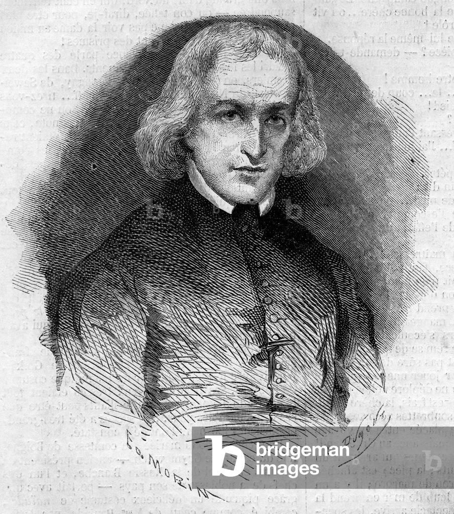 Portrait of Abbe Charles Eleonore Dufriche Desgenettes, parish of the church of Notre Dame des Victoires in Paris, 1860 (engraving)