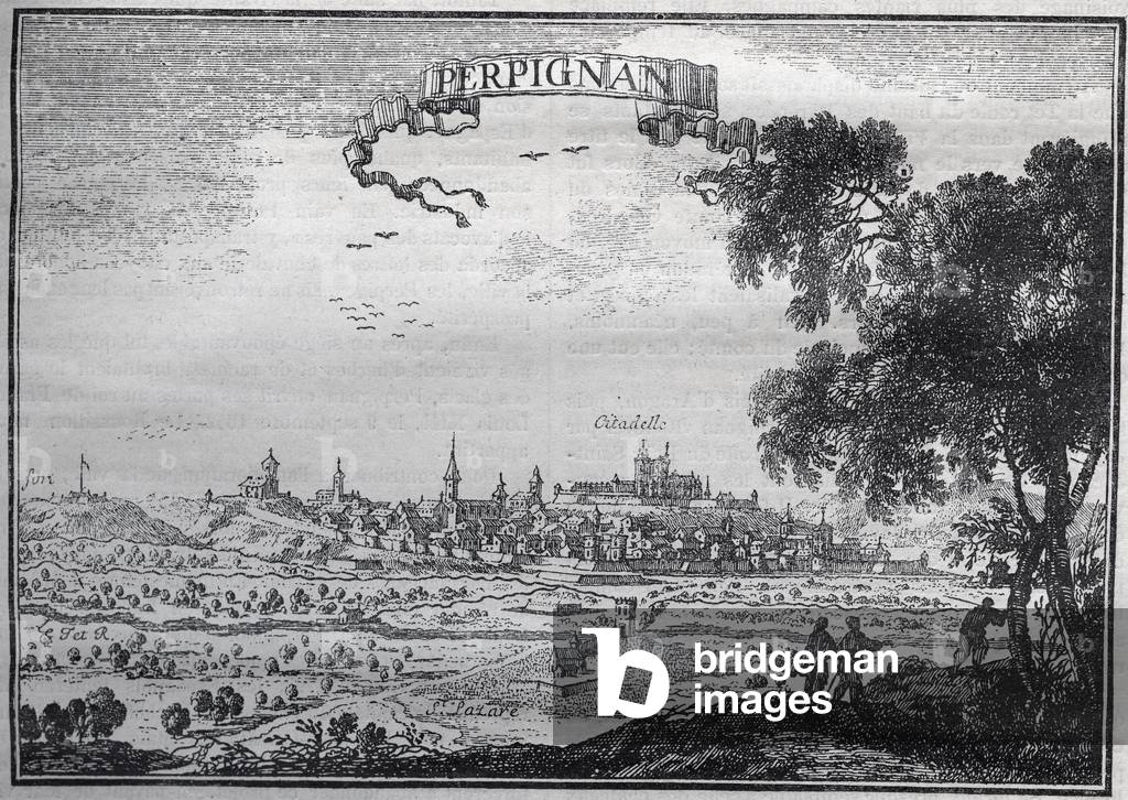 View of Perpignan in the 17th century  (engraving)