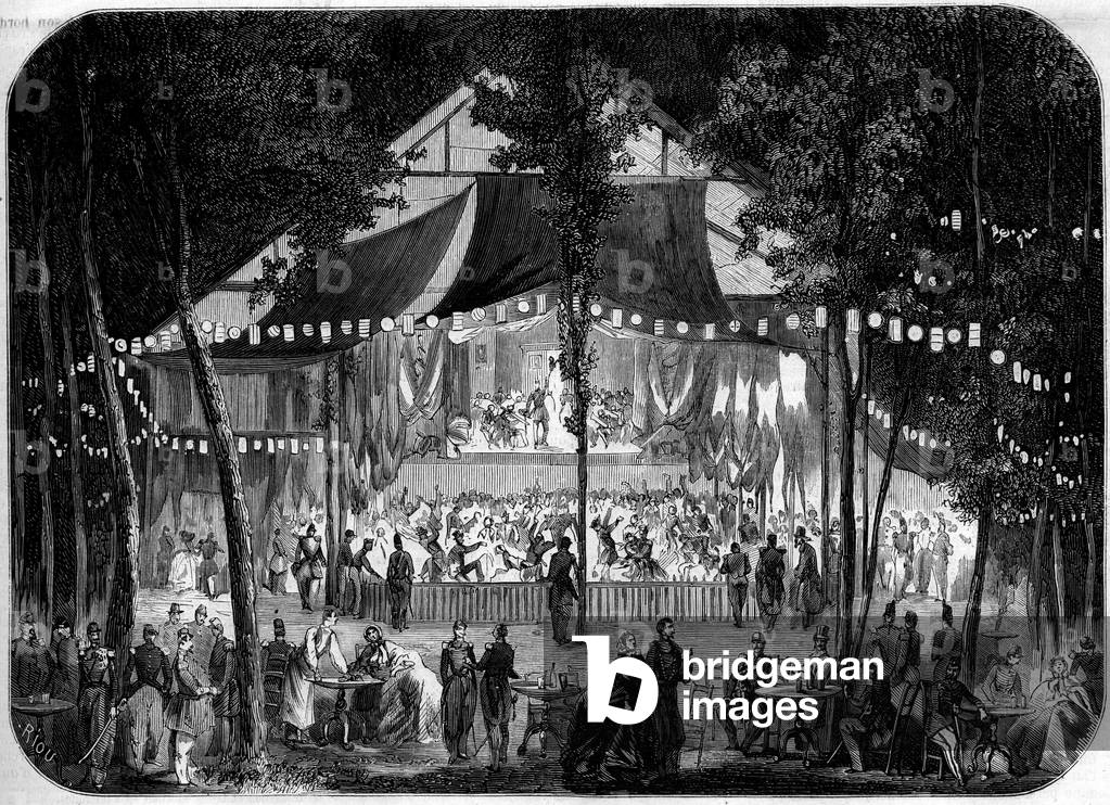 Bal organized at the military camp of Chalons, Marne (51), 1858. Engraving in “” Le Monde Illustré”” n°81 of 30 October 1858.