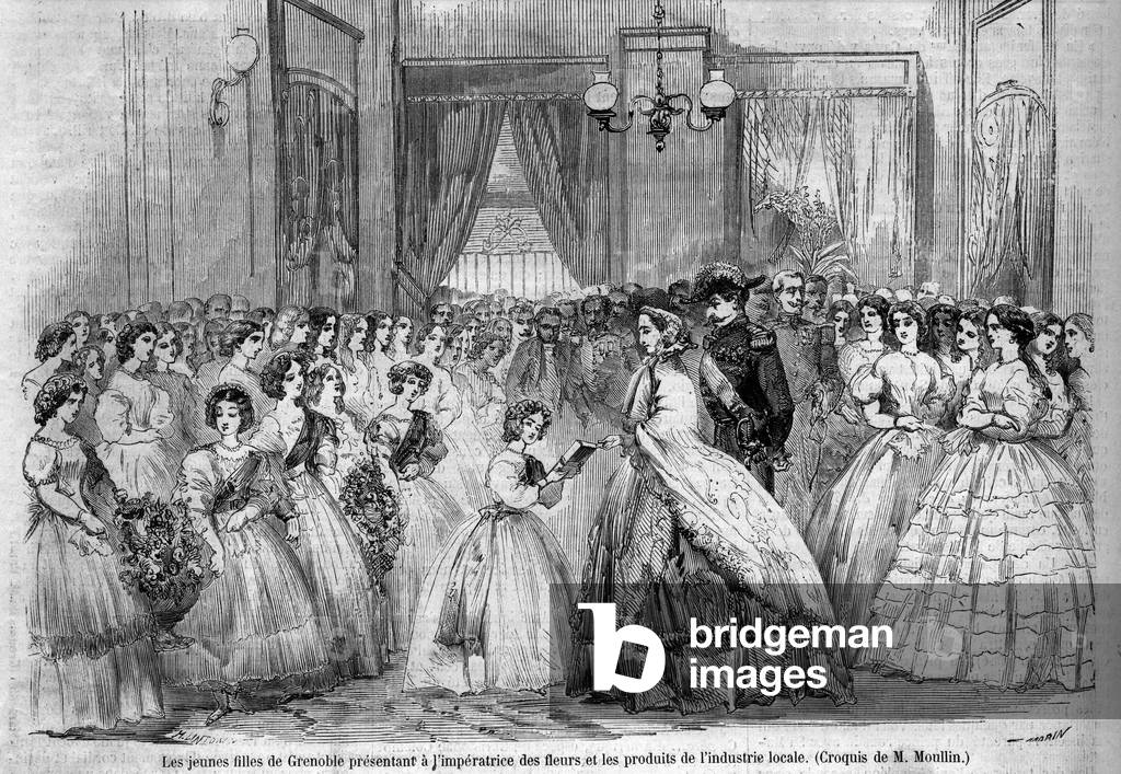 Voyage de l'empereur Napoleon III (1808-1873) et de son epouse Eugenie de Montijo (1826-1920) dans le duche de