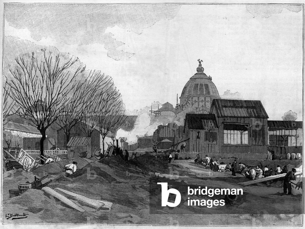 The earthmoving site for the installation of the monumental fountain in Paris for the world exhibition of 1889.